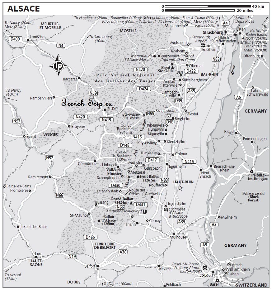 Карта Alsace с отмеченными достопримечательностями