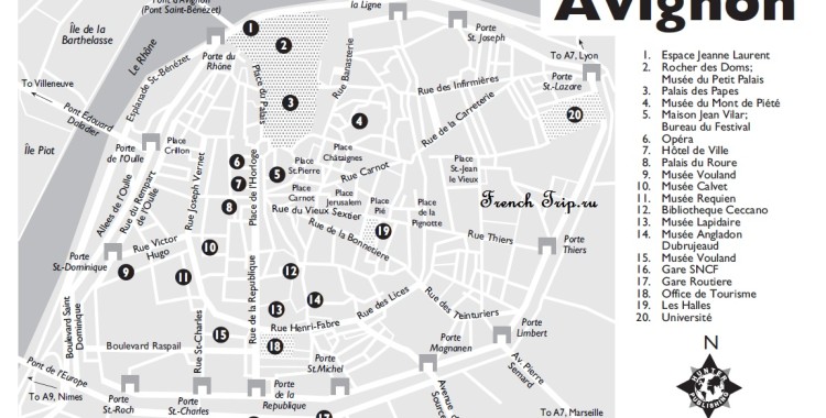 Карта Авиньона с достопримечательностями