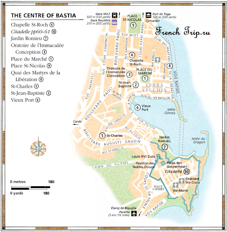 Карта Бастии - достопримечательности Бастии на карте