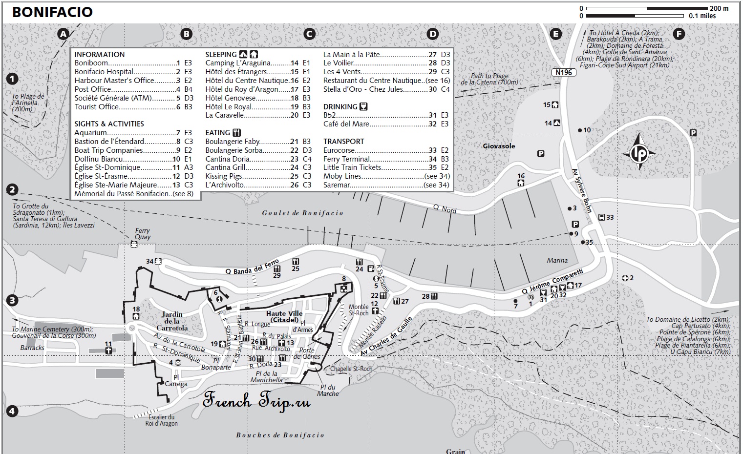 Карта Бонифачо с достопримечательностями и ресторанами. Что посмотреть в Бонифачо и на Корсике. Путеводитель по городу Бонифачо