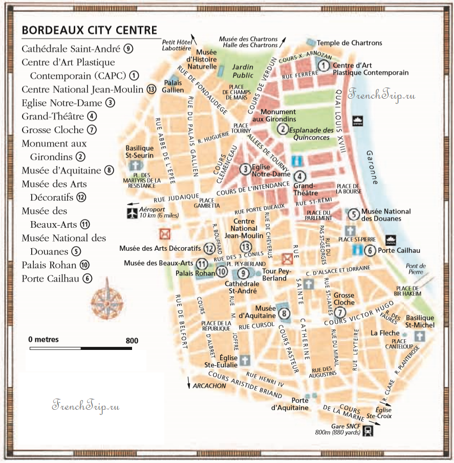 Карта Бордо с достопримечательностями