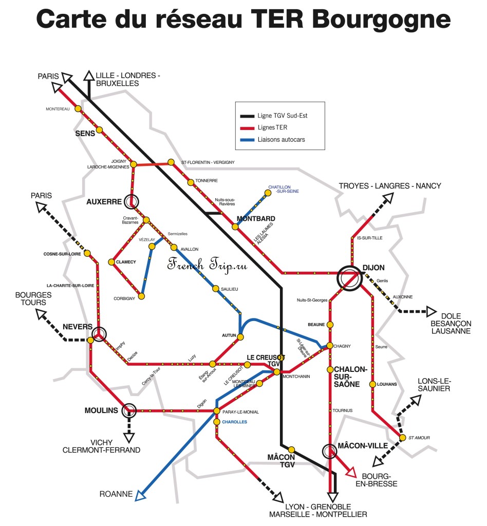 Схема ж/д маршрутов по Бургундии: