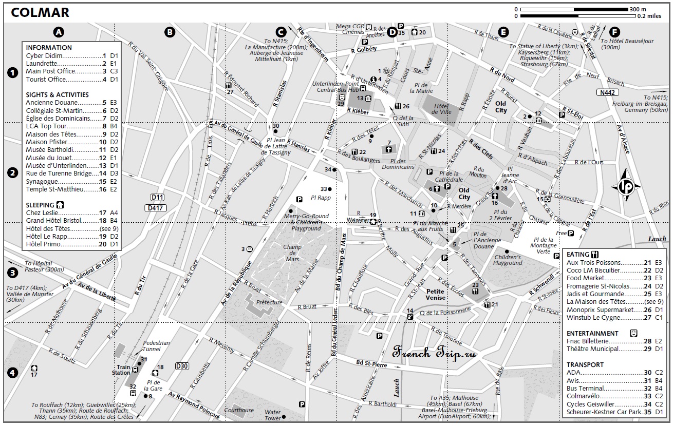 Карта Кольмара с достопримечательностями, ресторанами и отелями