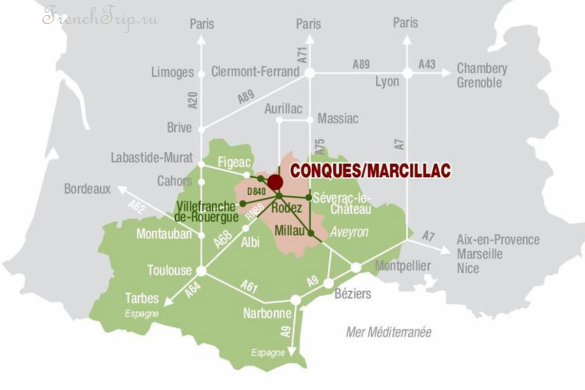 Conques _location map - добраться в Конк