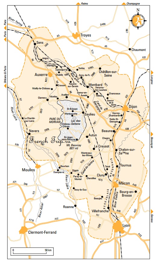 Карта Бургундии, схема поездов Бургундия: путеводитель по Бургундии, достопримечательности, города