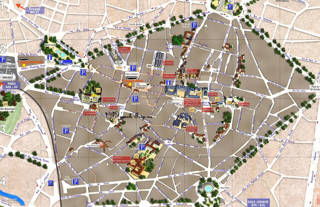 Карта Дижона с отмеченными достопримечательностями