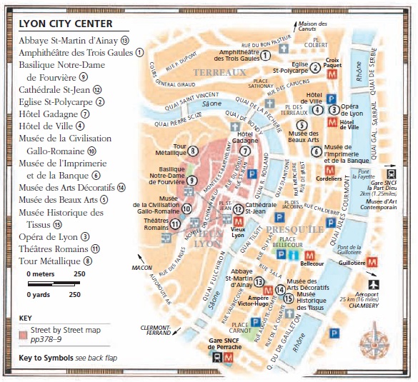 Карта центра Лиона с достопримечательностями