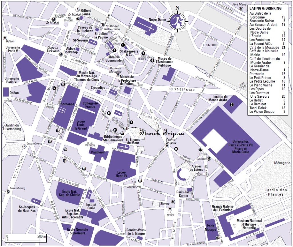 Латинский квартал, карта Парижа с достопримечательностями, скачать бесплатно