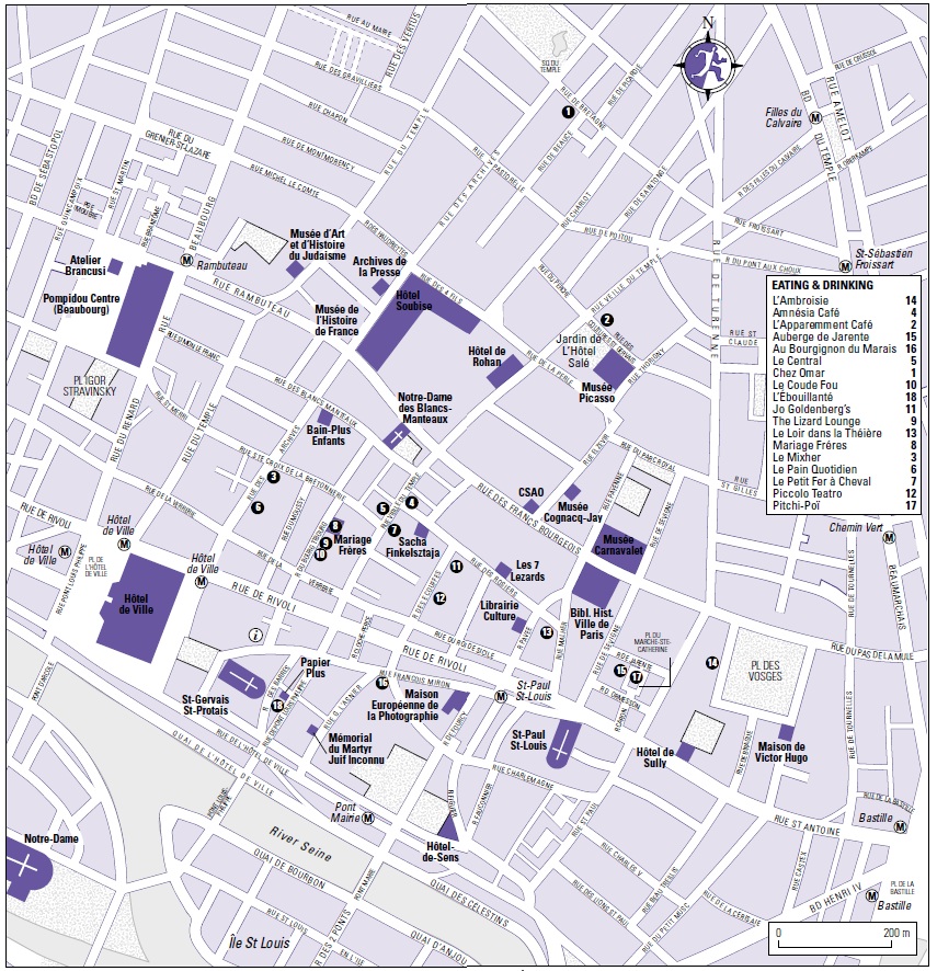 Карта квартала Морэ в Париже с достопримечательностями, скачать бесплатно