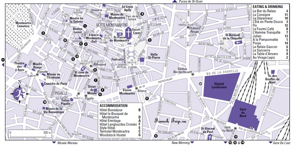 Карта Монмартра в Париже с достопримечательностями, скачать бесплатно