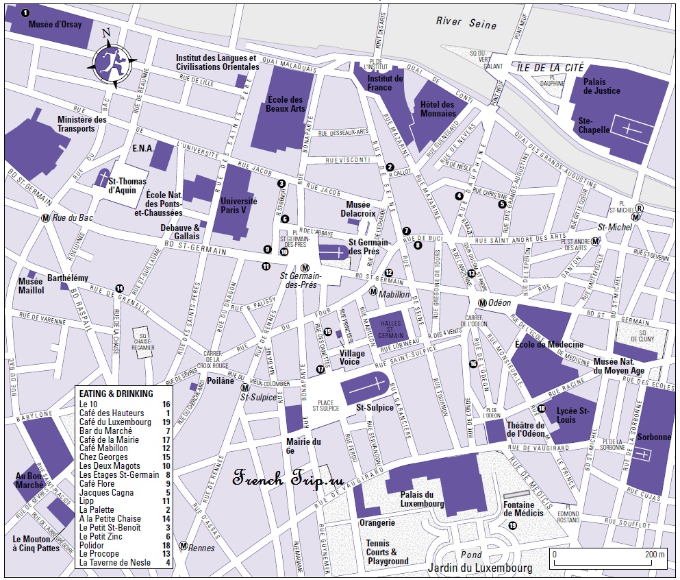 Карта Квартала Сен-Жермэн в Париже с достопримечательностями от FrenchTrip.ru, скачать бесплатно