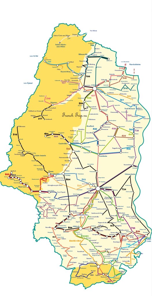 Схема автобусных маршрутов по Эльзасу