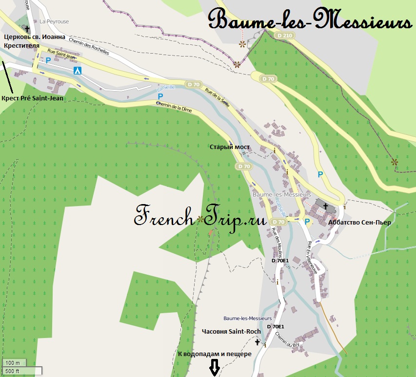 Карта Baume-les-Messieurs с отмеченными достопримечательностями и парковками