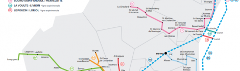 Автобусы по Франции Bus lines map department Ardech - around Aubenas, Primas, Montelima, Valence, Annonay - 2021