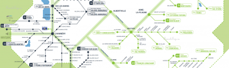 Bus routes map department Savoie - around Chambery, Aix-les-Bain, Albertville, Bourg-st-Maurice, Tignes, Courchevel, Meribel, Val d Isere -2021
