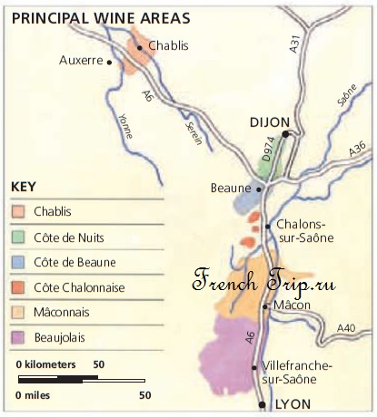Винодельческие регионы долины Роны: карта