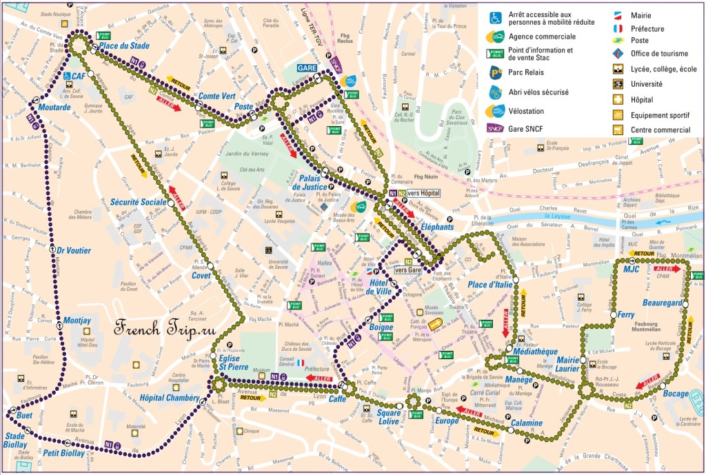 Транспорт Шамбери: Маршруты шаттл-автобусов N1 и N2 по Шамбери