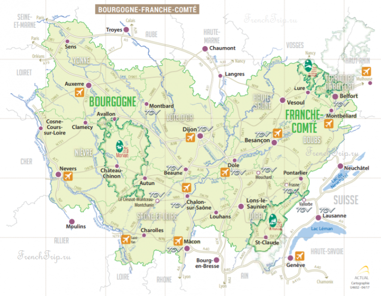 Карта региона Бургундия-Франш-Конте