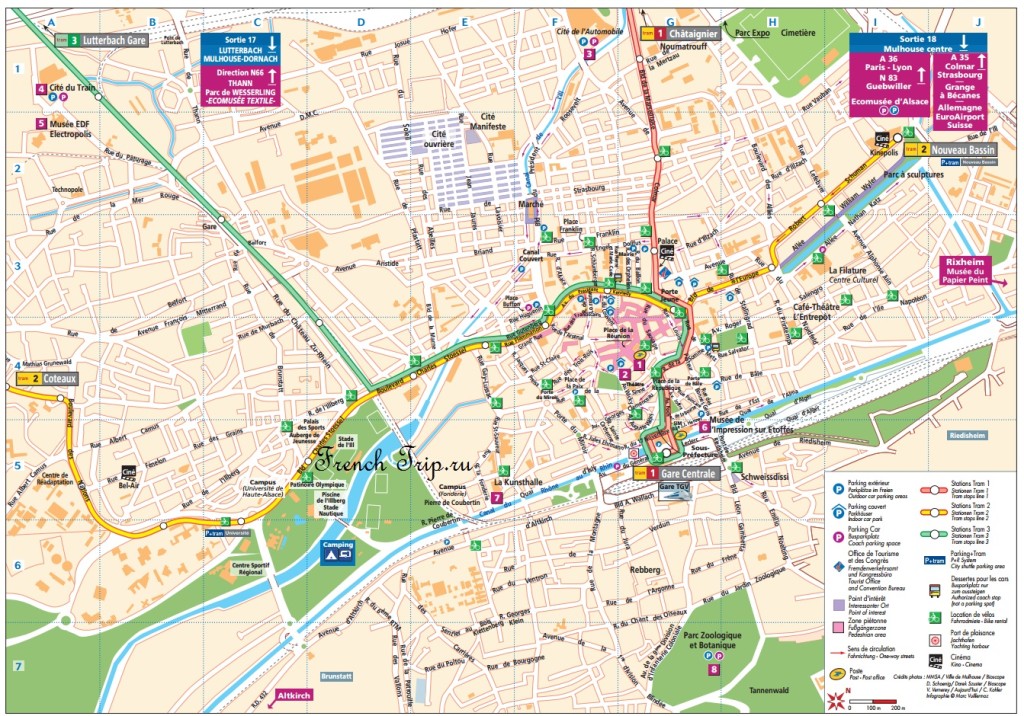 Карта Мюлуза с отмеченными достопримечательностями и парковками
