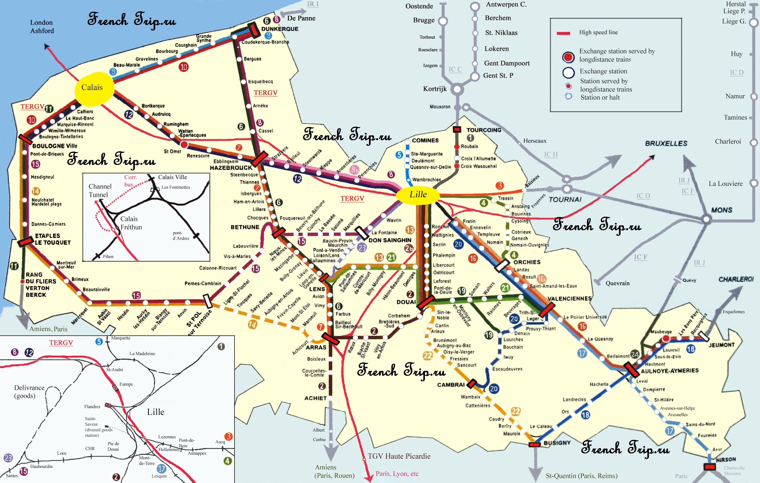 Региональные поезда Лилля на карте Схема маршрутов поездов по региону Норд-па-ле-Кале