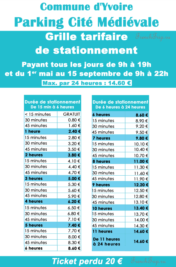 Стоимость парковки в Ивуаре, Ивуар Франция, путеводитель по городу Ивуар, сколько стоит припарковаться в Ивуаре