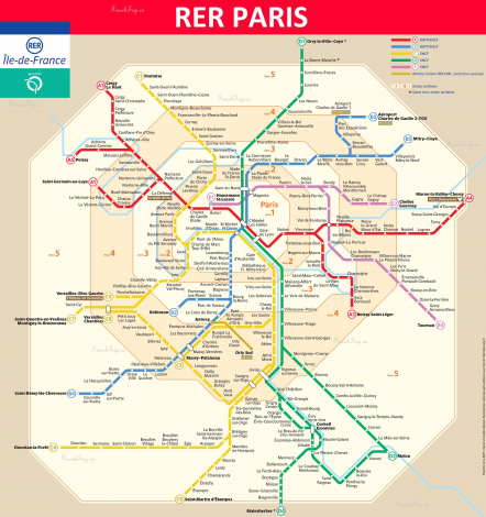 Схема маршрутов поездов RER Париж, Иль-де-Франс, - на поезде в Париж, поезда из Парижа, на поезде из Парижа
