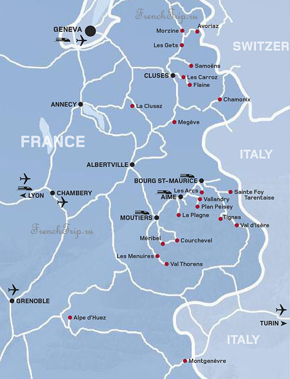 Горнолыжные курорты во Французских Альпах, Горнолыжные курорты Франции, курорты на карте, Шамони, Куршавель, Марибель, горные лыжи во Франции, французские горнолыжные курорты, список горнолыжных курортов во Франции, France ski resort, french ski resort, chamonix, удаленность горнолыжных курортов от аэропортов