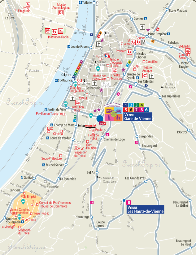 Городской транспорт Вьена - транспортная карта Вьена - достопримечательности Вьена на карте - транспорт в центре города Вьен