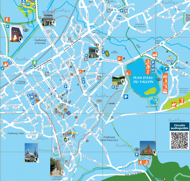 Туристическая карта Отена с отмеченными достопримечательностями - Autun - карта города Отён
