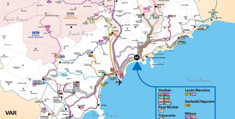 На автобусе в Монако - Bus-lignes dAzur-map-Nice-Monaco-Cannes