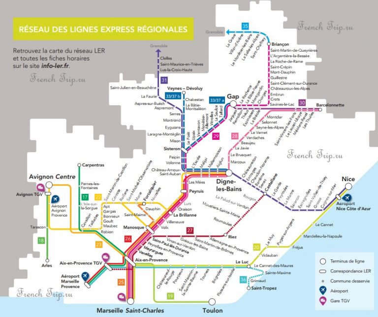Из аэропорта Ниццы в Сен-Тропе - схема маршрутов автобусов LER