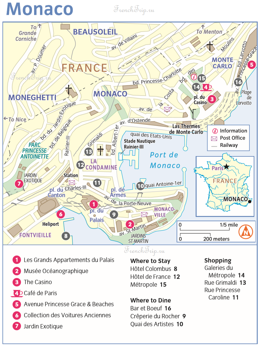 Достопримечательности Монако на карте: лучшие отели, магазины, рестораны, что посмотреть в Монако