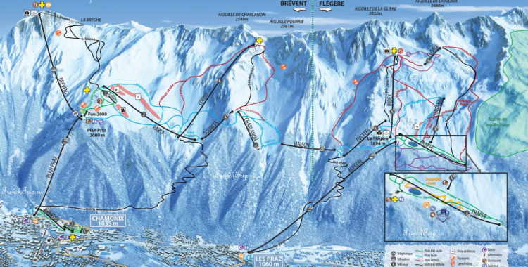 Ski map Chamonix - Brevent - Fleger - ski map 2022 - Карта горнолыжных спусков и подъемников Бреван - Флежер - Шамони