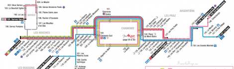 Chamonix Mont Blanc bus routes scheme map - схема маршрутов автобусов Шамони - Монблан