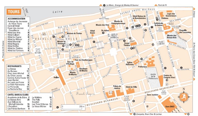 Туристическая карта города Тур, Франция - путеводитель по городу Тур