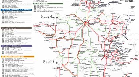 Схема маршрутов поездов TGV по Франции