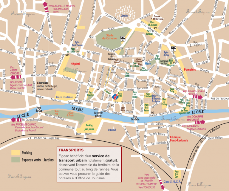 Figeac - Фижак, Франция - туристическая карта города с достопримечательностями