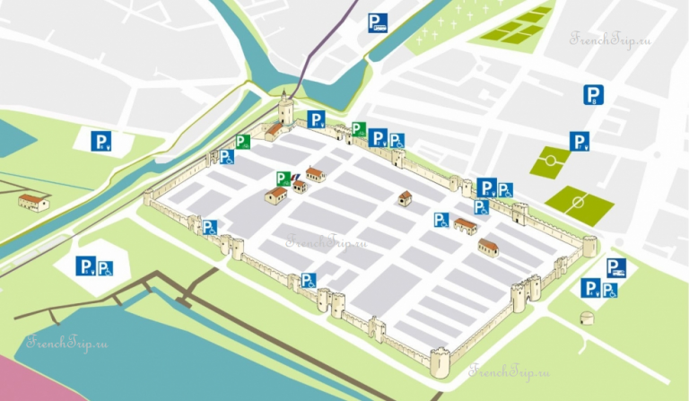 Aigues-Mortes parking map - парковки в эг-морте
