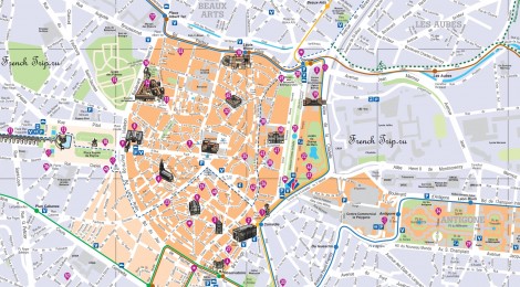 Карта Монпелье с отмеченными достопримечательностями