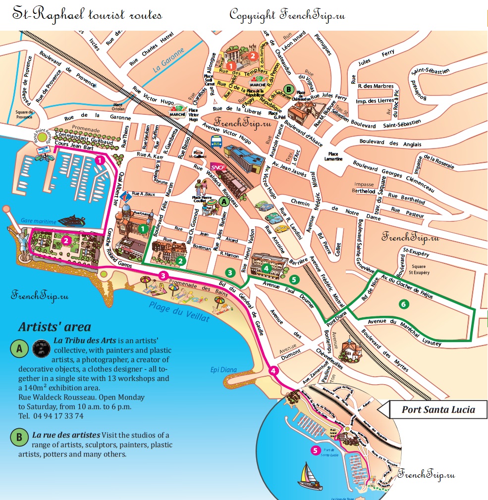 Туристический маршрут по городу Сен-Рафаэль - достопримечательности Сен-Рафаэля на карте