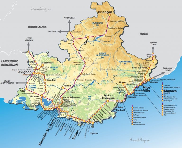 TER Provence - схема региональных поездов по Провансу - поезда из Марселя, Ниццы, Тулона, по Лазурному берегу - Добраться в Вильфранш-сюр-Мер