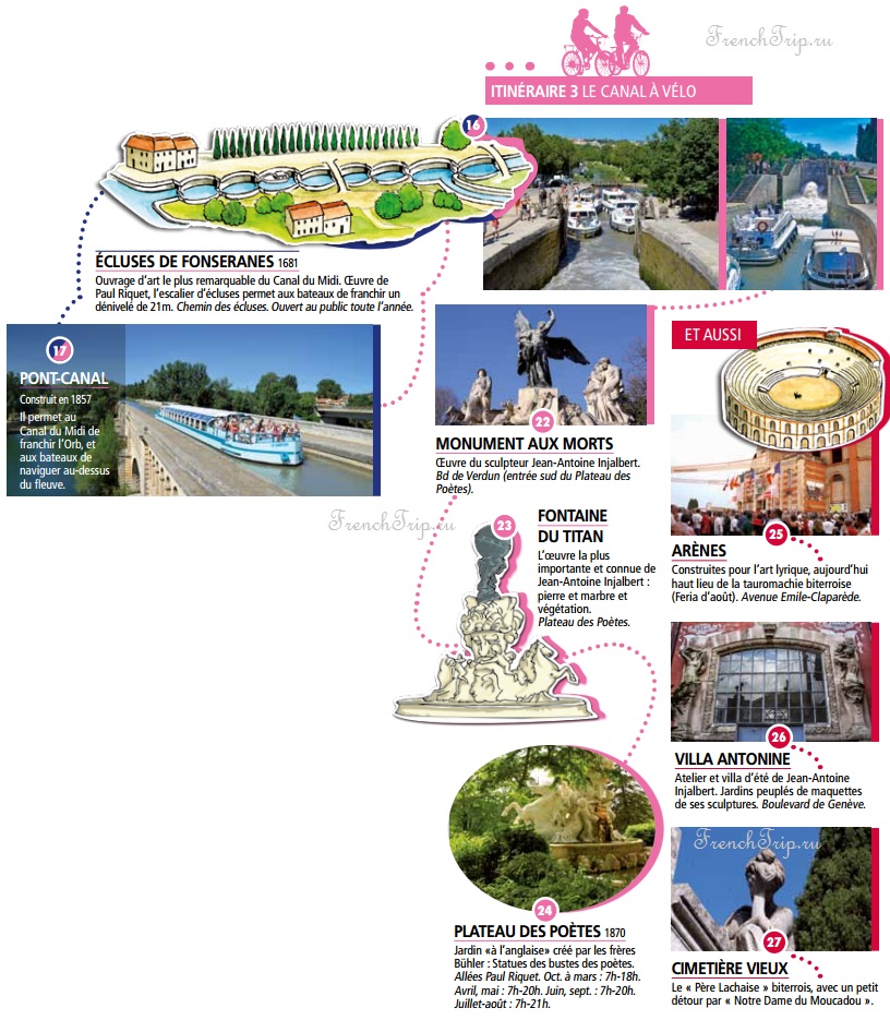 Туристический маршрут по Безье - достопримечательности Безье на карте, путеводитель по городу Безье, Франция - что посмотреть в Безье