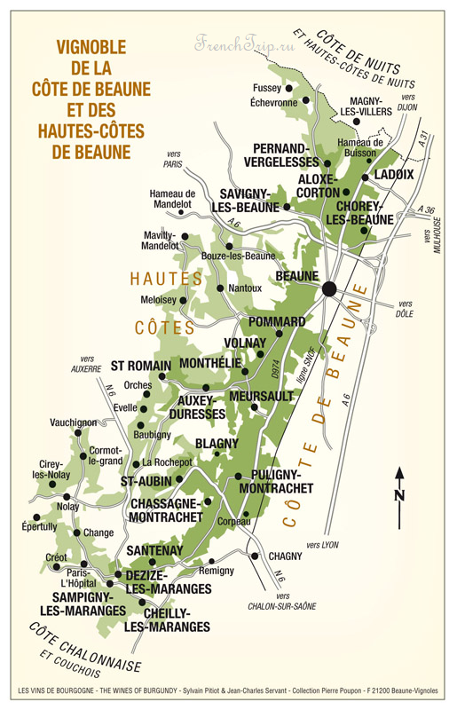 Карта виноградников Cote de Beaune