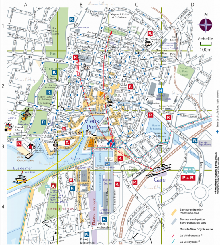 Туристическая карта города Ла-Рошель, парковки на карте Ла Рошель