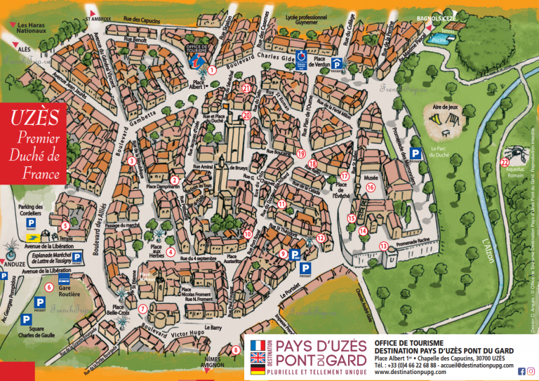 Uzes Map walking tour - Туристический маршрут по городу Юзес
