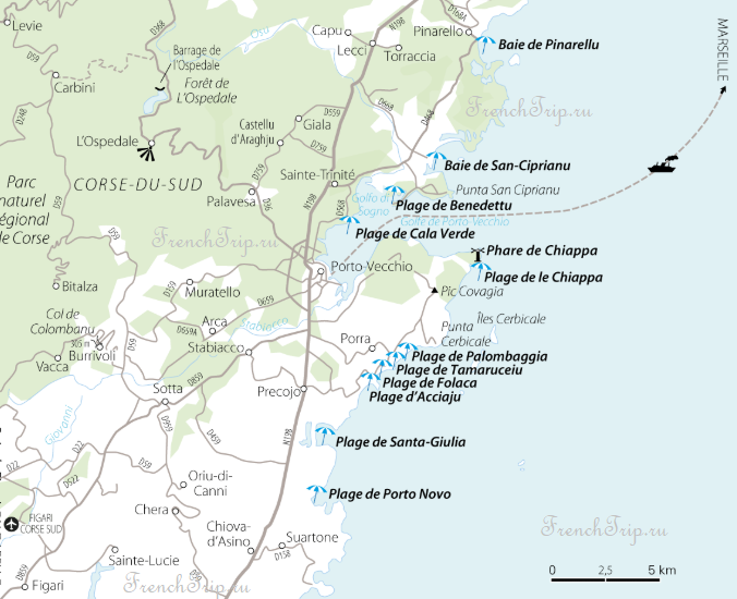 Porto-Vecchio beaches map - Пляжи Порто-Веккьо на карте