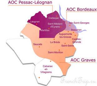 Bordeaux vineyards wine routes, Винные маршруты Бордо - карта - виноградники Бордо - Graves vineyards map - карта виноградников Graves AOC