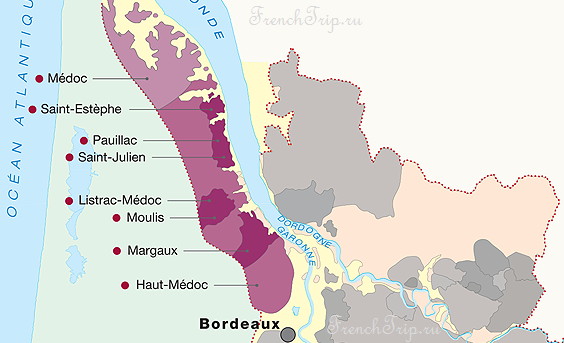 Bordeaux vineyards wine routes, Винные маршруты Бордо - карта - виноградники Бордо - Medoc vineyards map - карта виноградников Медок