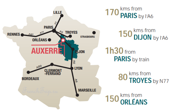 Auxerre location - расположение Осера, как добраться в Осер, Осер на карте Франции