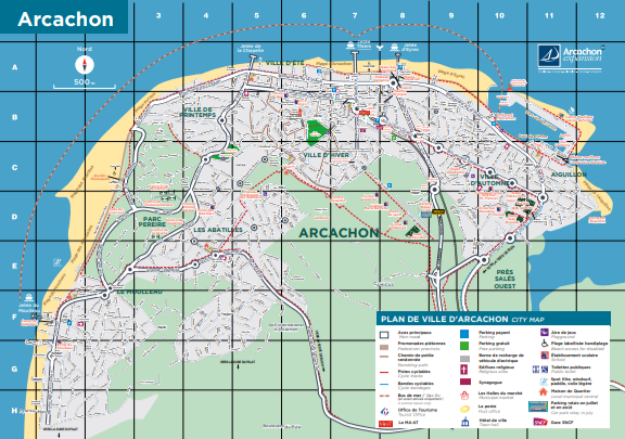 Туристическая карта Аркашона - достопримечательности Аркашона на карте, парковки Аркашона на карте
